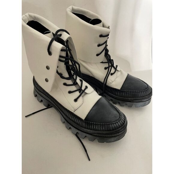 Free People Goldie Lug Sole Lace UP Combat Off White Boots Sz 38 US 8 NEW $268 - Picture 5 of 9